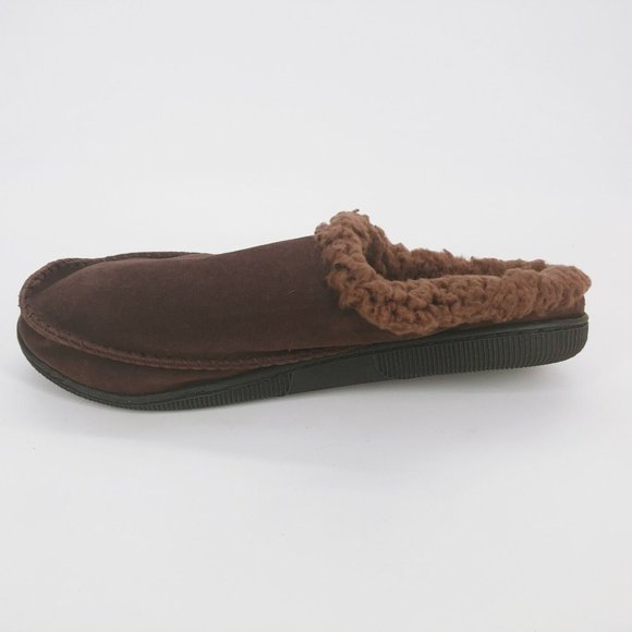 Muk Luks Mens Faux Suede Clogs Slippers Sherpa Lined Moc Toe Brown Large 12-13 - Picture 2 of 10